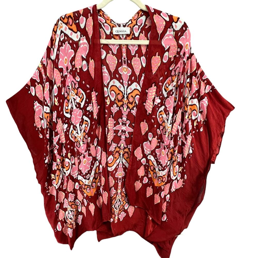 Quagga Kimono‎ Cardigan One Size Red Colorful Floral Lightweight Boho Beach